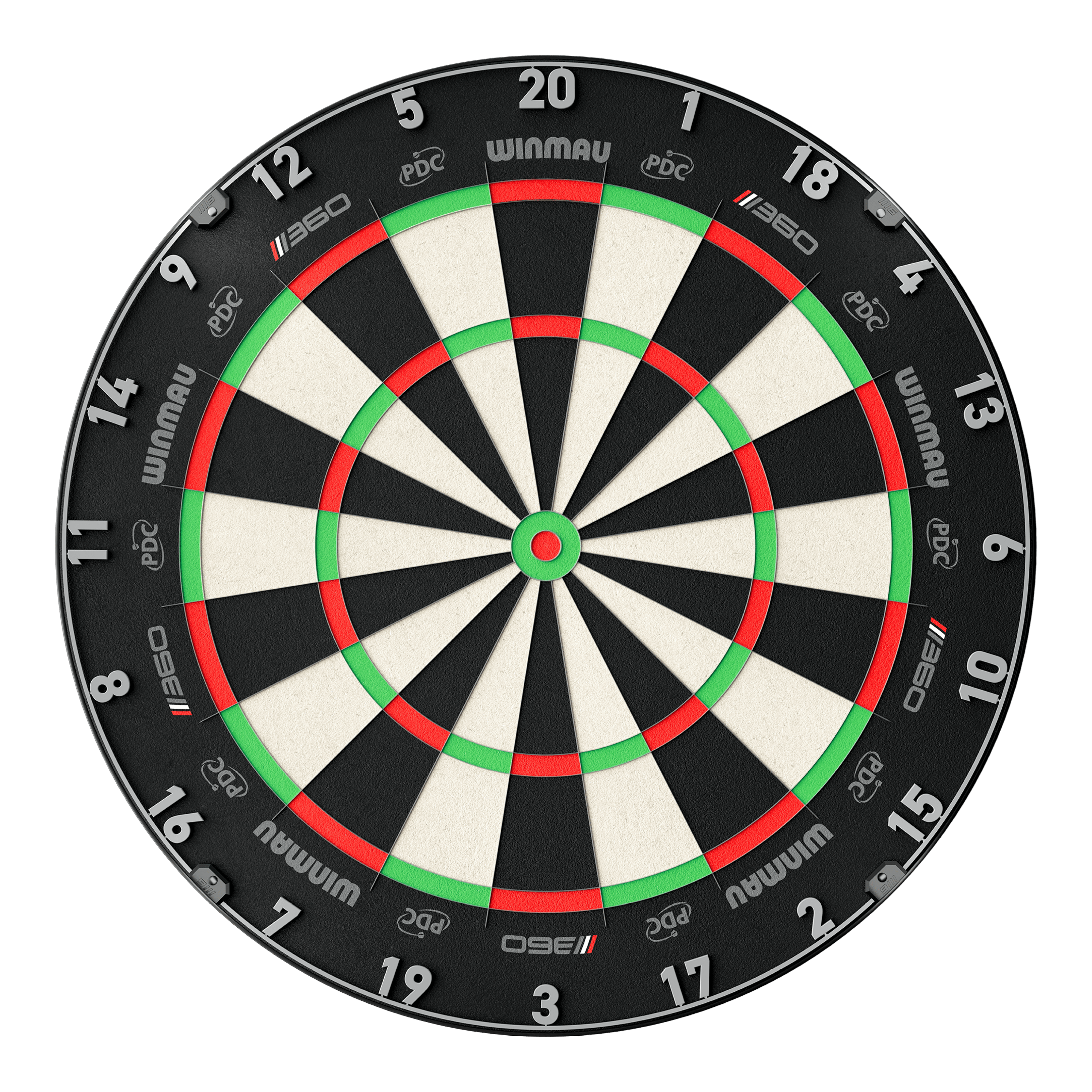 Das Bild zeigt das Winmau Blade 360 Steeldartboard. Es handelt sich um ein modernes Steeldartboard für Dartspieler.